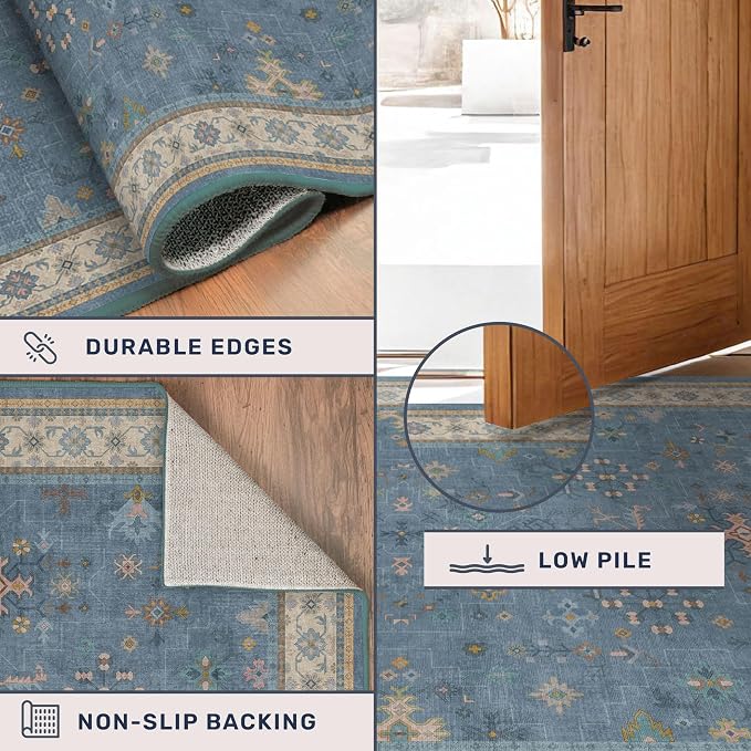 Washable 5x7 Blue Rugs for Kids Room, Boho 5 x 7 Nursery Rug Boys, Colorful - Image 5