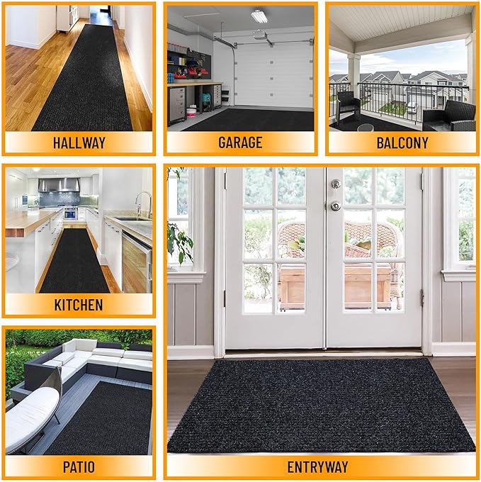 Ottomanson 2'7" x 4' Muddy Mat Entryway Rug Scraper Doormat - Non-Slip, Dirt Trapping for Indoor & Outdoor Use - Perfect for Kitchen, Garage, Patio & High-Traffic Areas, Black