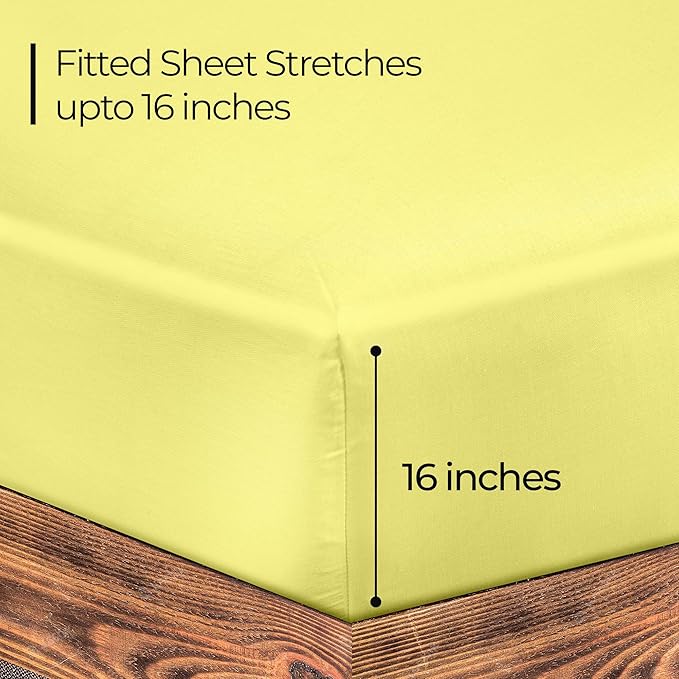 ROYALE LINENS 300 Thread Count 100% Long Staple Combed Cotton Fitted Sheet Full - Super Soft Deep Pocket Bottom Sheet - Fitted Sheets Only - Elastic Sheets (Full, Yellow)