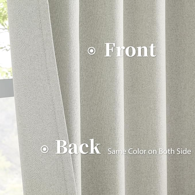 Greyish Beige 100% Blackout Linen Curtains, Completely Thermal Insulated Window - Image 4