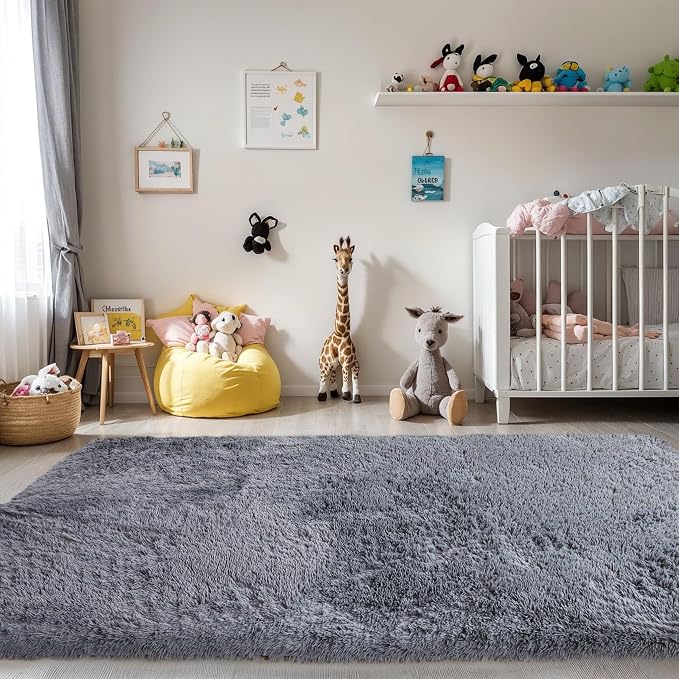 3x5 Thick Grey Fluffy Shag Rug for Bedroom, Plush Washable Carpet | Area Rug - Image 8