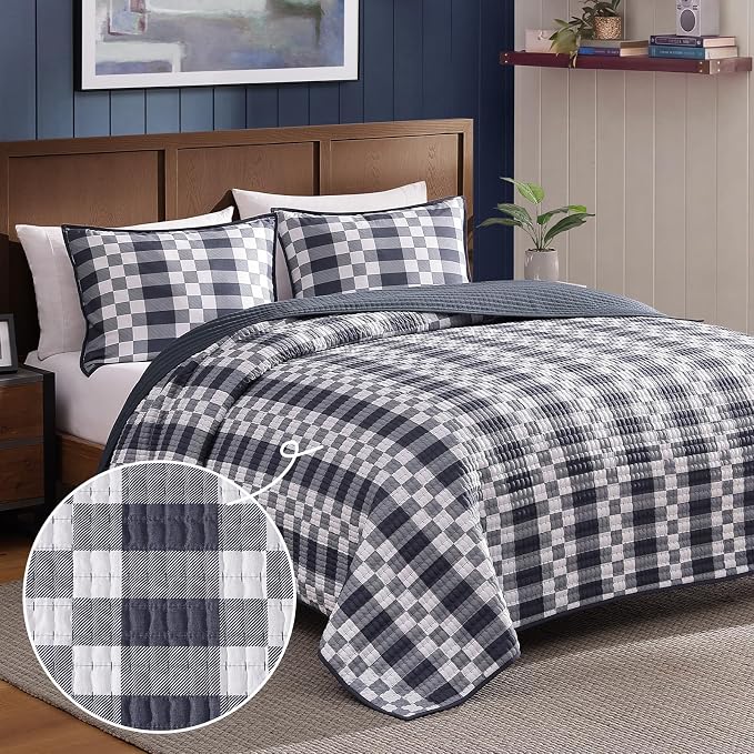 Queen Quilt-Lightweight Bedspread Plaid Quilt Queen Size Quilt Bedding Set | - Image 2