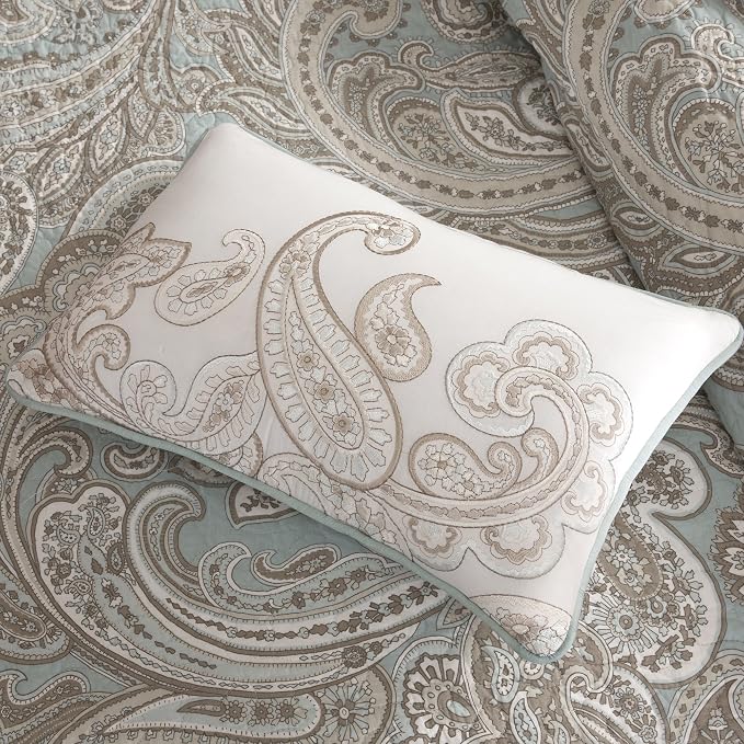 Madison Park Pure Ronan 100% Cotton Quilt Set-Casual Paisley Design All Season - Image 3