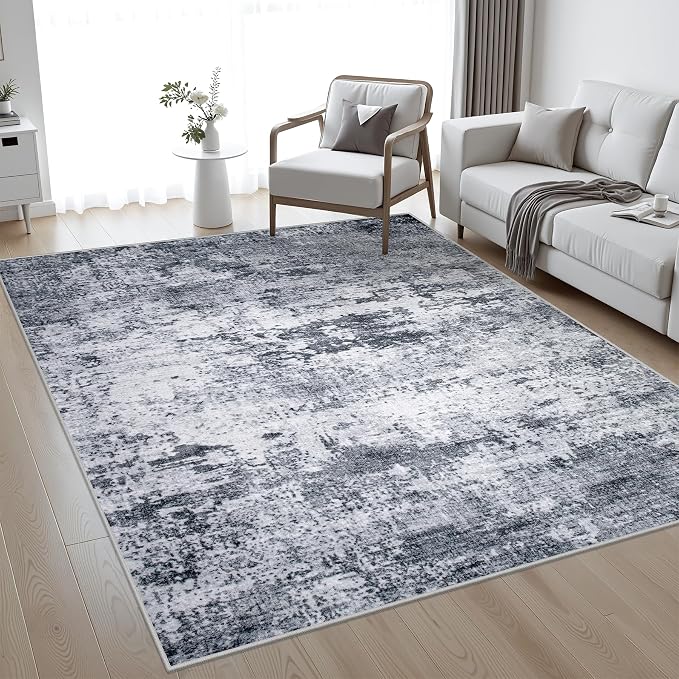 10x12 Area Rug Living Room: Modern Washable Indoor Soft Carpet Grey | - Image 2