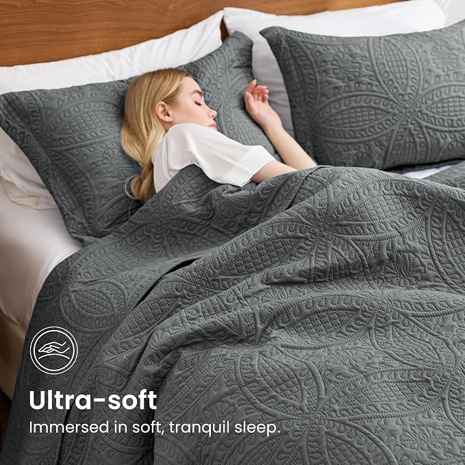 Love's cabin Quilts for Full Bed Dark Grey Bedspreads Bedding Set - Image 5