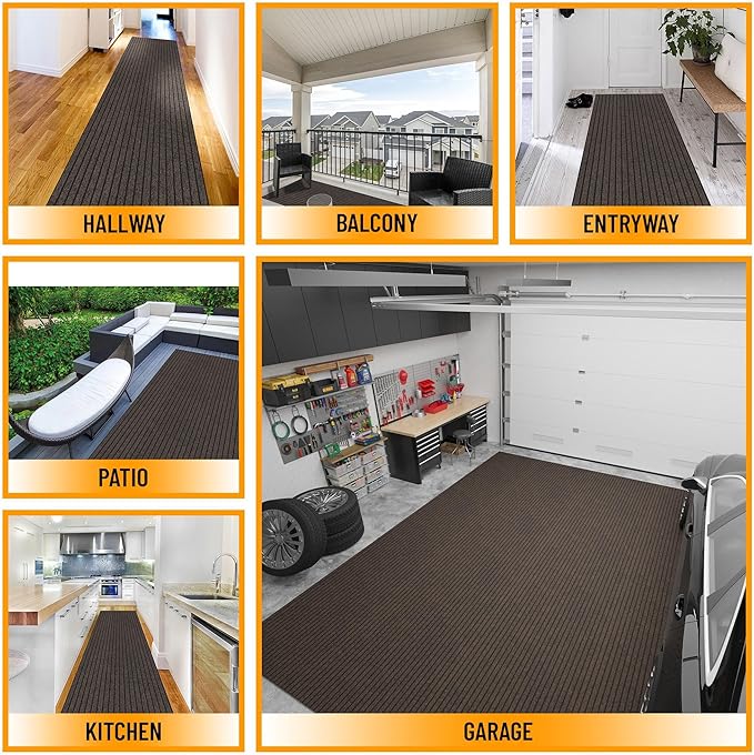 Ottomanson 2'7" x 6' Hallway Runner with Scraper Pile - Extra Durable Non-Slip Rug Mat for Indoor & Outdoor Use - Ideal for Kitchen, Entryway & Garage - High-Traffic Carpet, Brown
