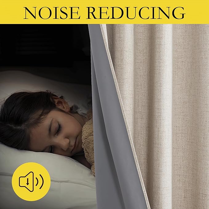 NICETOWN Oatmeal Full Blackout Boho-Chic Linen Curtains 84 inch Long 2 Panels - Image 4