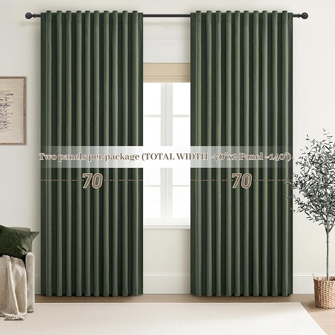 Dark Olive Green Curtains 70 Inch Length Extra Wide Pleated Black Out 84 Inch - Image 7