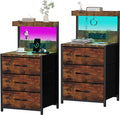 SZLHANJZ Nightstands Set of 2, LED Light and Charging Station, 3 Drawers | by SZLHANJZ