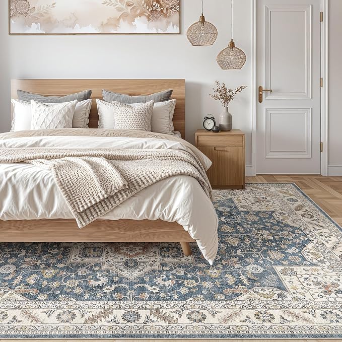 cotiled 5x7 Area Rug for Living Room, Traditional, Vintage Blue | Soft - Image 7