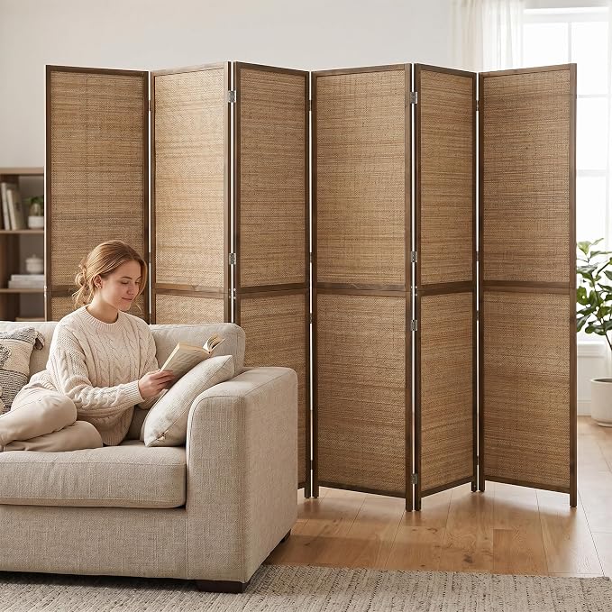 HOMCOM 6 FT Room Divider, 6 Panel Hand-Woven Bamboo Privacy Screen Brown | - Image 8
