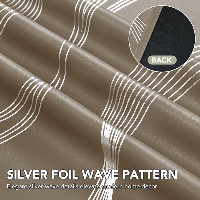 Deconovo Silver Foil Wave Pattern Total Blackout Curtain Panels, Living Room - Image 6