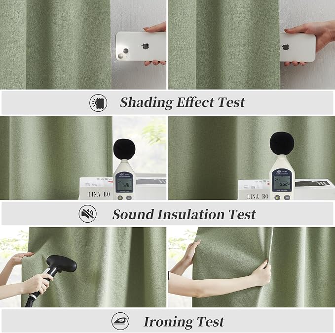 Blackout Linen Curtains Thermal Insulated Back Tab Rod Pocket Textured Long - Image 6