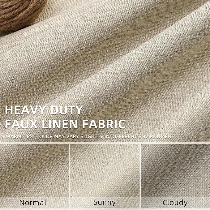 ChrisDowa 100% Blackout Linen Curtains, 2 Panels Set Thermal Insulated Room Darkening Curtains for Living Room, Privacy Grommet Window Drapes for Bedroom (Greyish Beige, 52 x 108 Inch)