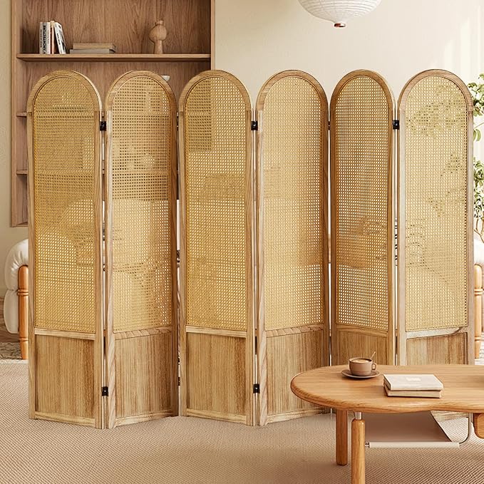 Rattan Room Divider, 6 Panel Folding Room Screen Divider, Natural | Woven - Image 6