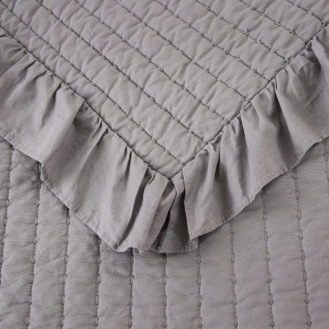 ROOMLIFE Quilt Set King Size 3D Floral Embroidery Pattern 3-Piece Cotton - Image 9