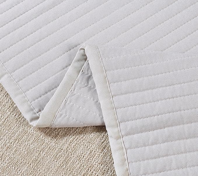 Brilliant Sunshine Light Beige Quilted Couch Armrest Cover, Armrest Organizer & - Image 5