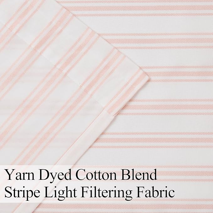 ZJDECOR Cotton Blended Pink Vertical Stripe Tiers Panels, Semi Sheer, Rod Pocket - Image 5