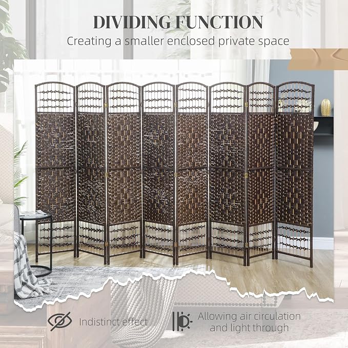 HOMCOM 8 Panel Room Divider, Folding Privacy Screen, Wave Fiber Freestanding - Image 6