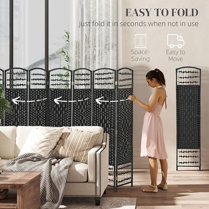 HOMCOM 8 Panel Room Divider, Folding Privacy Screen, Wave Fiber Freestanding - Image 3