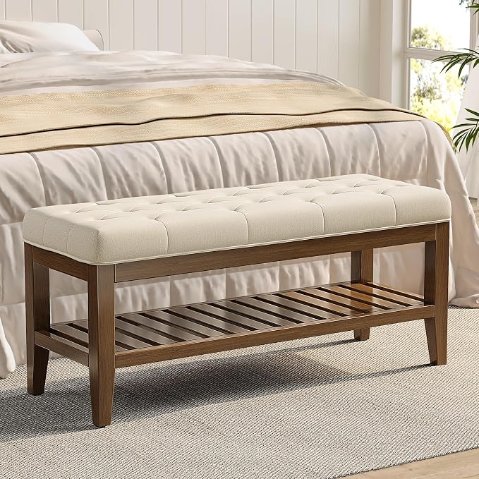 REONEY Bedroom Bench, Tufted Button Window Seat, by REONEY