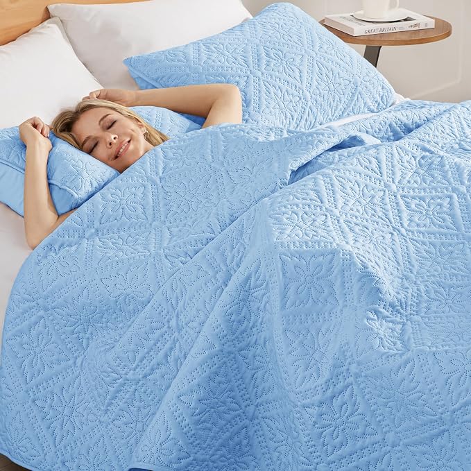 Exclusivo Mezcla California King Quilt Set, Light Blue | Lightweight Soft - Image 4