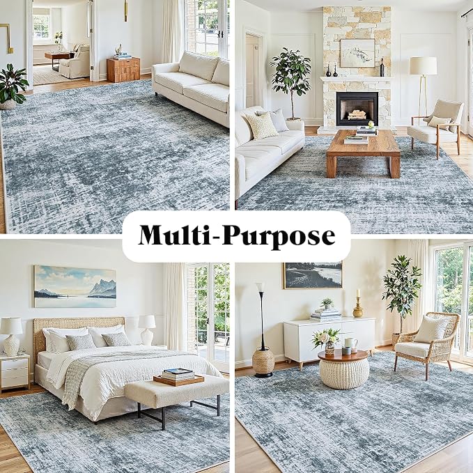 6x9 Area Rug for Living Room Bedroom: Non-Slip Modern Light Slate Blue | - Image 3