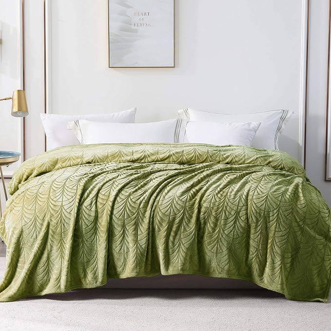 Whale Flotilla Soft Flannel Fleece Twin XL Size Bed Blanket, Olive Green | - Image 8