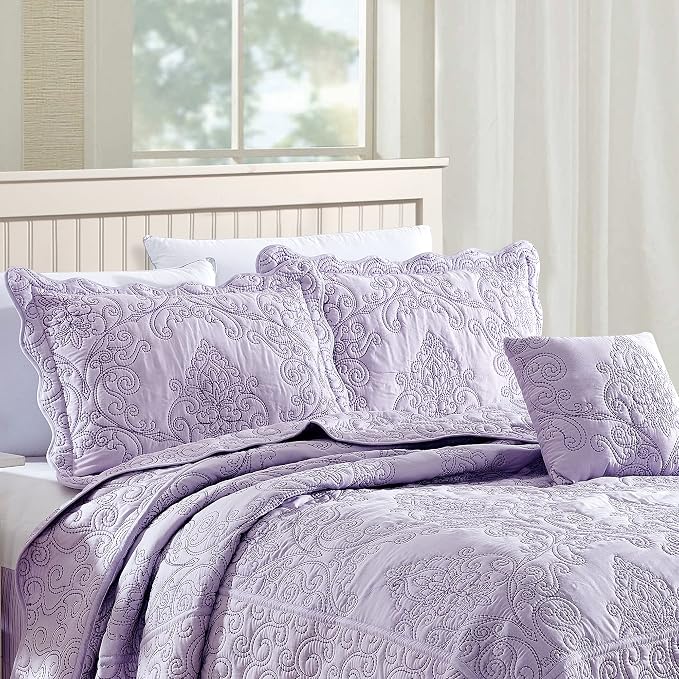 Home Soft Things Damask 4 Piece Bedspread Set, Scalloped Edge Reversible - Image 2
