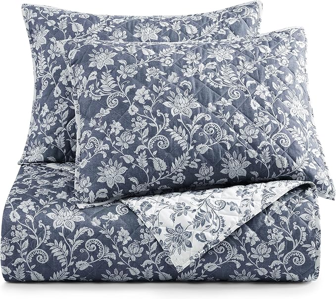 King Quilt Set-3 Pieces Soft Bedding Floral Reversible Coverlet | All Seasons by BLOOMHAVEN