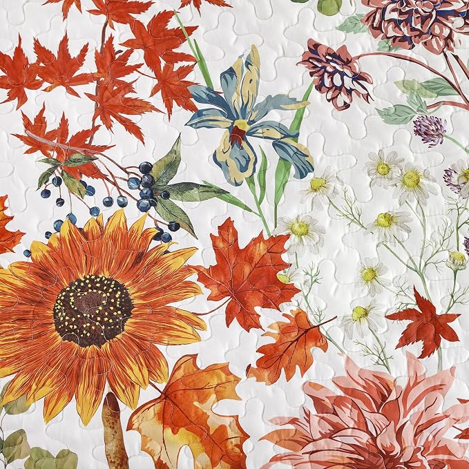 Yiran Fall Floral Quilt Set King Size, Microfiber Coverlet - Image 5
