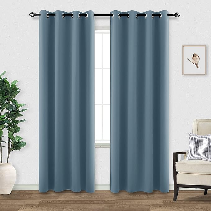 Dusty Blue Curtains for Living Room 2 Panels Set 84 Inch Length Blackout Window by KOUFALL