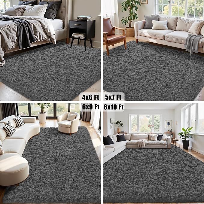 8x10 Area Rug for Living Room, Dark Gray Fluffy Shag Non-Slip Bedroom Rugs | - Image 7