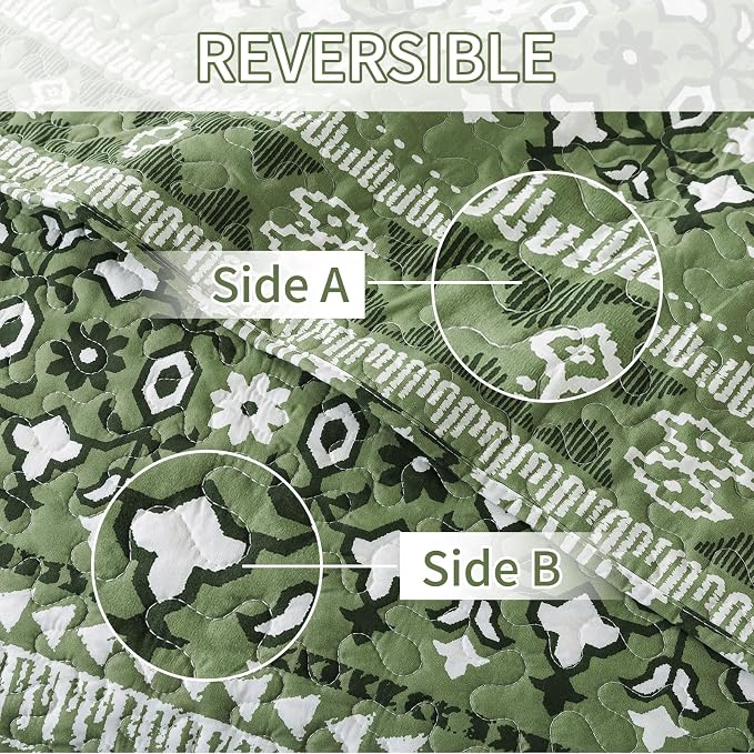 BEDIFANY Quilts King Size, Reversible Lightweight Boho Bedspread | Geometry - Image 3