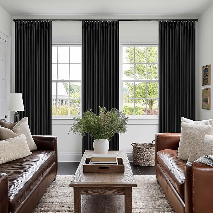 Black 86 Inch Pinch Pleated 100% Blackout Curtains - Image 9