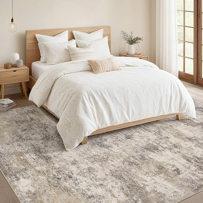 Nakagishi Boho 7x9 Area Rug Living Room Rugs Machine Washable Brown Grey | Soft - Image 4
