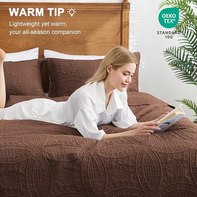 Love's cabin California King Size Quilt Bedding Set Brown Bedspreads - Image 2