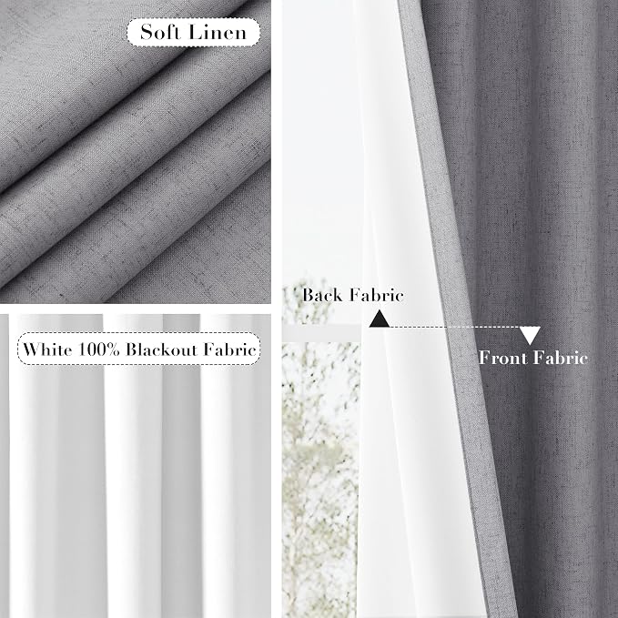 Joywell 100% Blackout Linen Curtains 80 Inches Long - Image 5