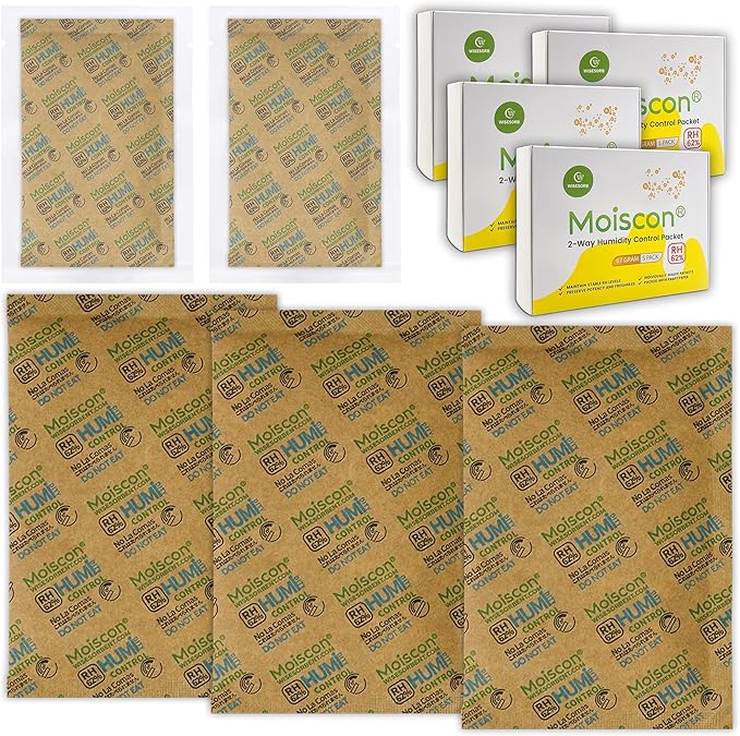 Wisesorb 62% Two-Way Humidity Control Packs, 67 Gram 20 Pack for Storing 1 lb, Size 67 Moisture Control Packets Individually Wrapped, Humidifier Packs for Storage Containers