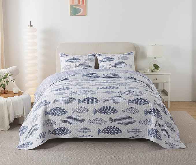 SLPR - Coastal Nautical Fish Quilt Set, King - Image 2