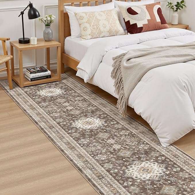 cotiled 2x8 Hallway Runner Rug for Entryway, Non-Slip Vintage, Dark Brown | - Image 3