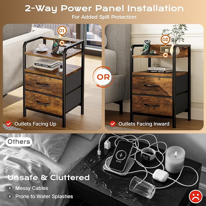 Huuger Nightstands Set of 2, Night Stand, Charging Station and USB-C Ports - Image 5
