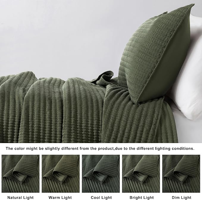 WDCOZY Olive Green Queen Size Pick Stitch Quilt Set, 3 Pieces 90x90 inches | - Image 4