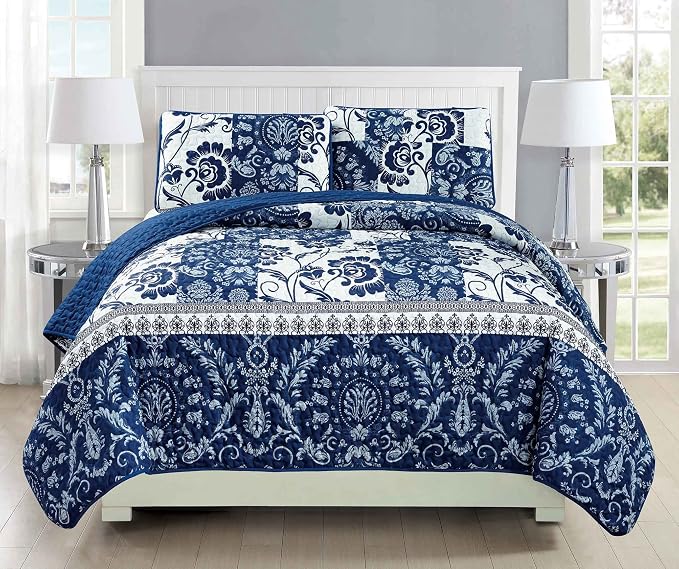 Mk Collection 2pc Twin/Twin Extra Long Bedspread Coverlet Quilted Floral White by MK+Home