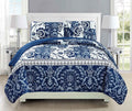 Mk Collection 3pc Full/Queen Bedspread Coverlet Set Quilted Floral White Navy by MK+Home