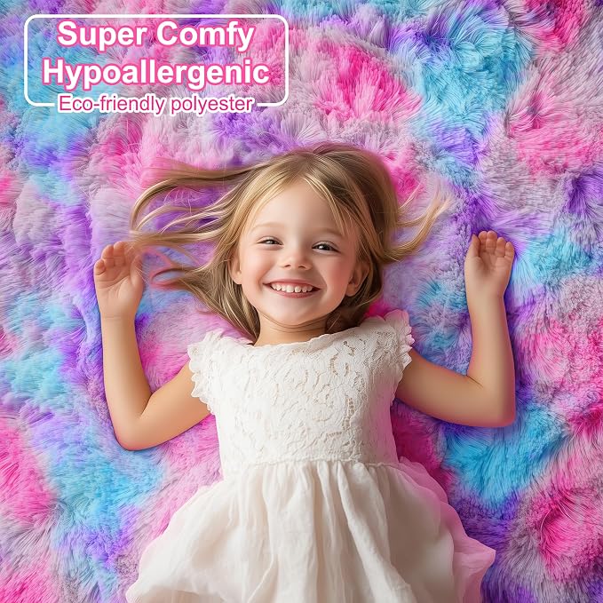 Rainbow Purple Rugs for Girls Bedoom 5x7 Ft, Fluffy Cute Colorful Pastel - Image 8