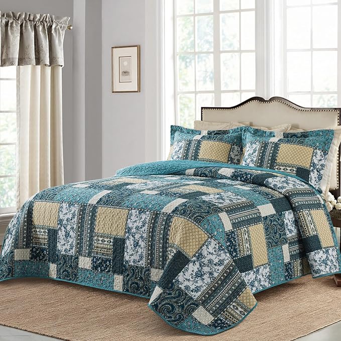 BEDIFANY Cotton California King Size Quilt Set, 100% Cotton Cover Bedspread | - Image 2