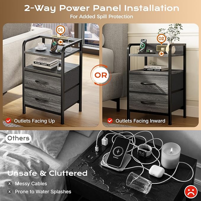 Huuger Nightstands Set of 2, Night Stand, Charging Station, USB-C Ports | 2 - Image 5