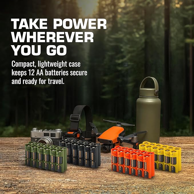 Storacell AA-12 Battery Storage Caddy and Dispenser (Pack of 2), Military Green, Holds 12 AA Batteries (Not Included), Durable & Compact Design, The Original Battery Caddy, Made in The USA