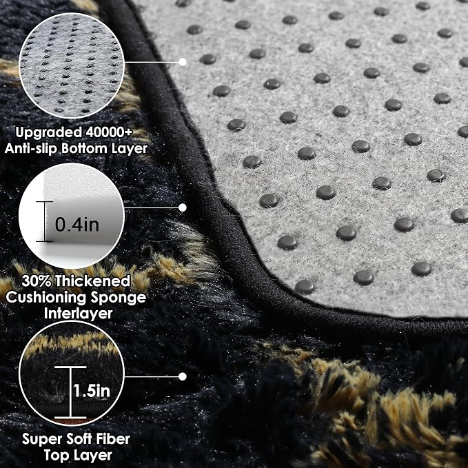 5x7 Area Rugs for Living Room Bedroom, Fluffy Black and Gold Faux Fur Rug - Image 3